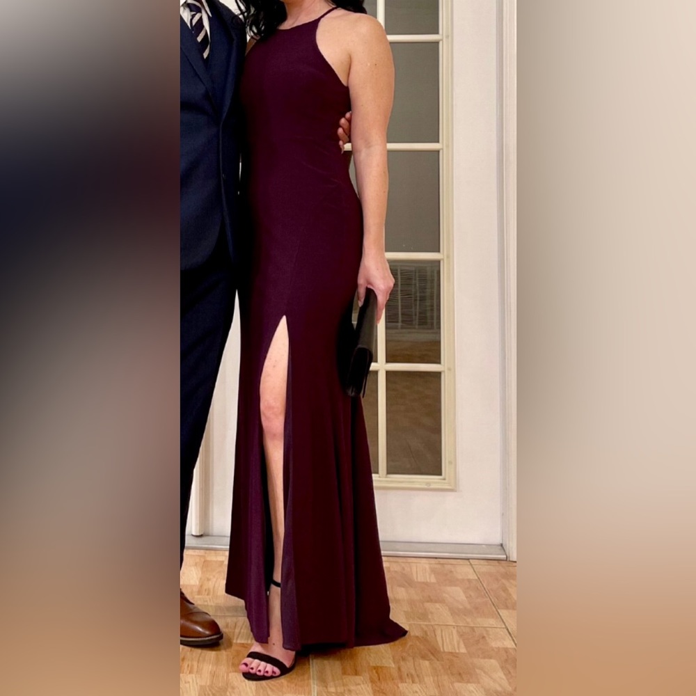 Dark purple halter plum fitted long event, party, prom, dress, size 5 / 6